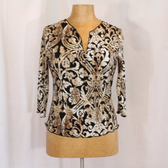Meredith Matthews Petite Three-Quarters Length Sleeve Black and Gold Top - Picture 7 of 7